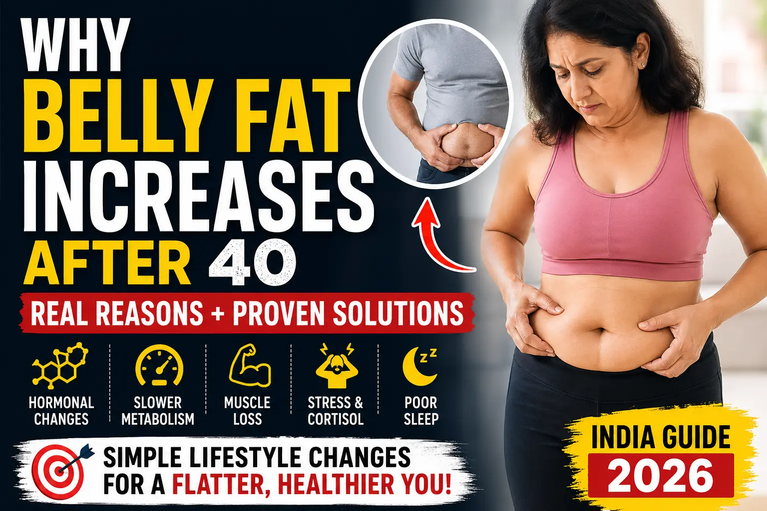 Why Belly Fat Increases After 40 (India Guide 2026 – Causes & Proven Solutions)